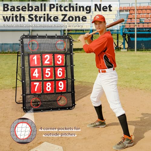 Baseball Pitching Target with Strike Zone, 9-Hole Training Net with Carry Bag D7736