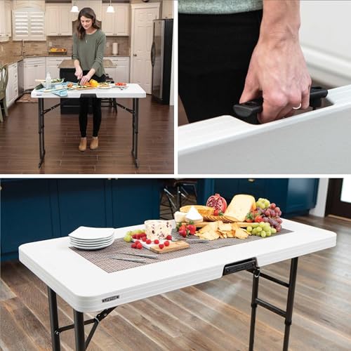 4-Foot Commercial Adjustable Folding Table, Almond E21012