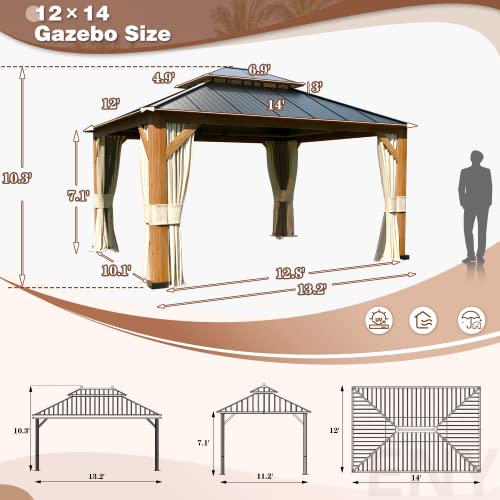 12x20 Hardtop Gazebo Double Roof Galvanized Steel Outdoor Aluminum Frame with Netting and Curtains M3306