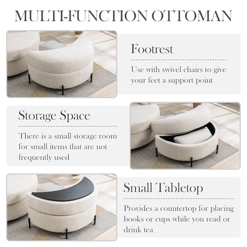 Oversized Swivel Barrel Chair with Ottoman, Chenille, Beige X252712