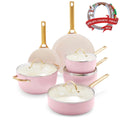 GreenPan Reserve Hard Anodized Healthy Ceramic Nonstick 10 Pc Cookware Set, Blush Pink