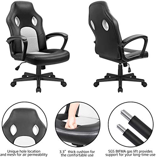 High Back Ergonomic Leather Gaming Chair, Adjustable (Blue) R643180