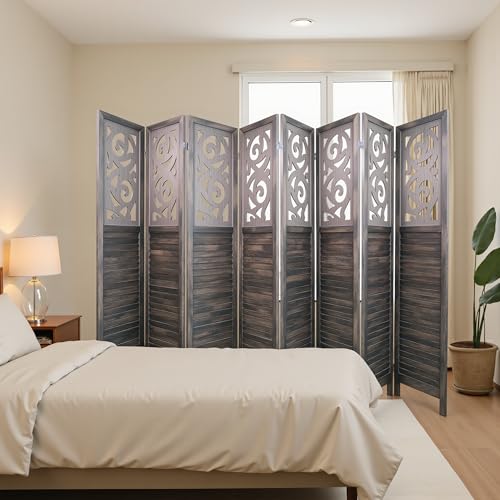 6 Panel Wooden Room Divider with Shelves B102027