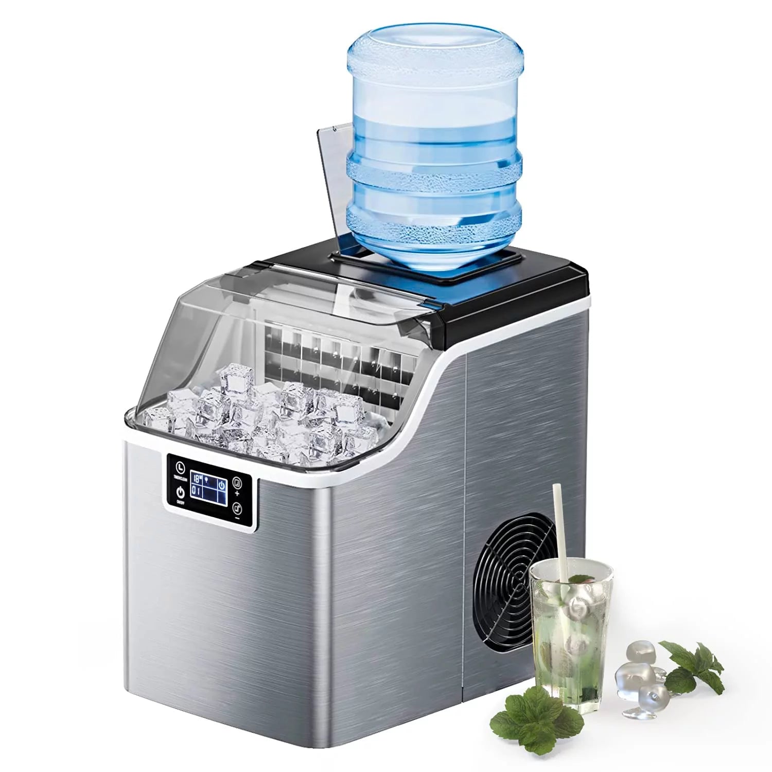 Countertop Ice Maker Machine, 45 Lbs/24H, 24 Pcs/13 Mins, 2 Ways to Add Water, Compact Ice Machine with Ice Scoop & Basket, Self-Cleaning Portable Ice Maker Countertop for Home Office Bar Party