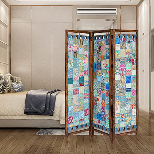 4 Panel Folding Wood Room Divider, Antique Brown, 72 x 80 L396608