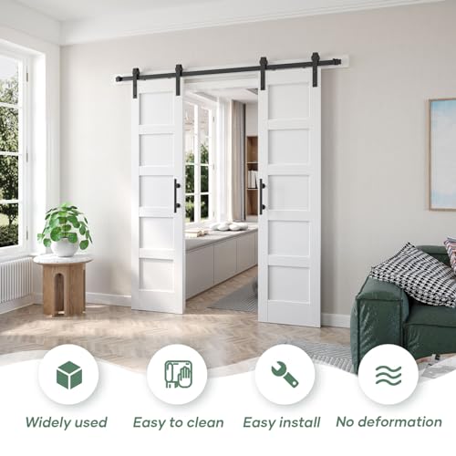White Barn Door with Sliding Hardware Kit, 7FT, 5-Panel K864232