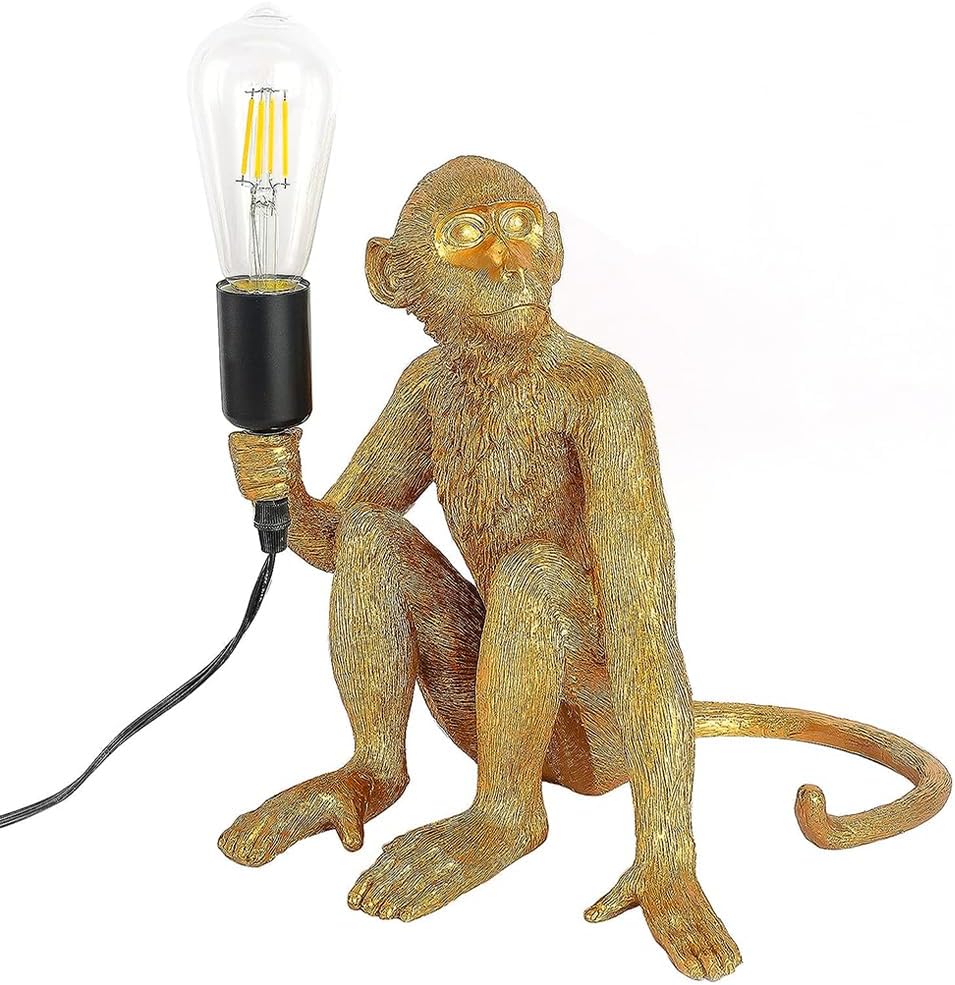 Sitting Monkey Resin Lamp, Gold G5231