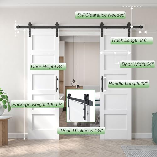 White Barn Door with Sliding Hardware Kit, 7FT, 5-Panel K864232