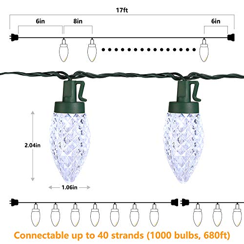 C9 Christmas Lights Cool White 16FT 25 LED Outdoor Connectable F4510