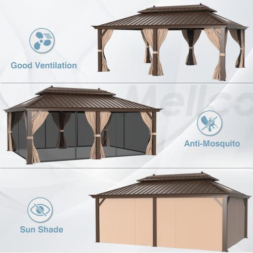12x16 ft Hardtop Gazebo with Galvanized Steel Roof, Curtains and Netting V821