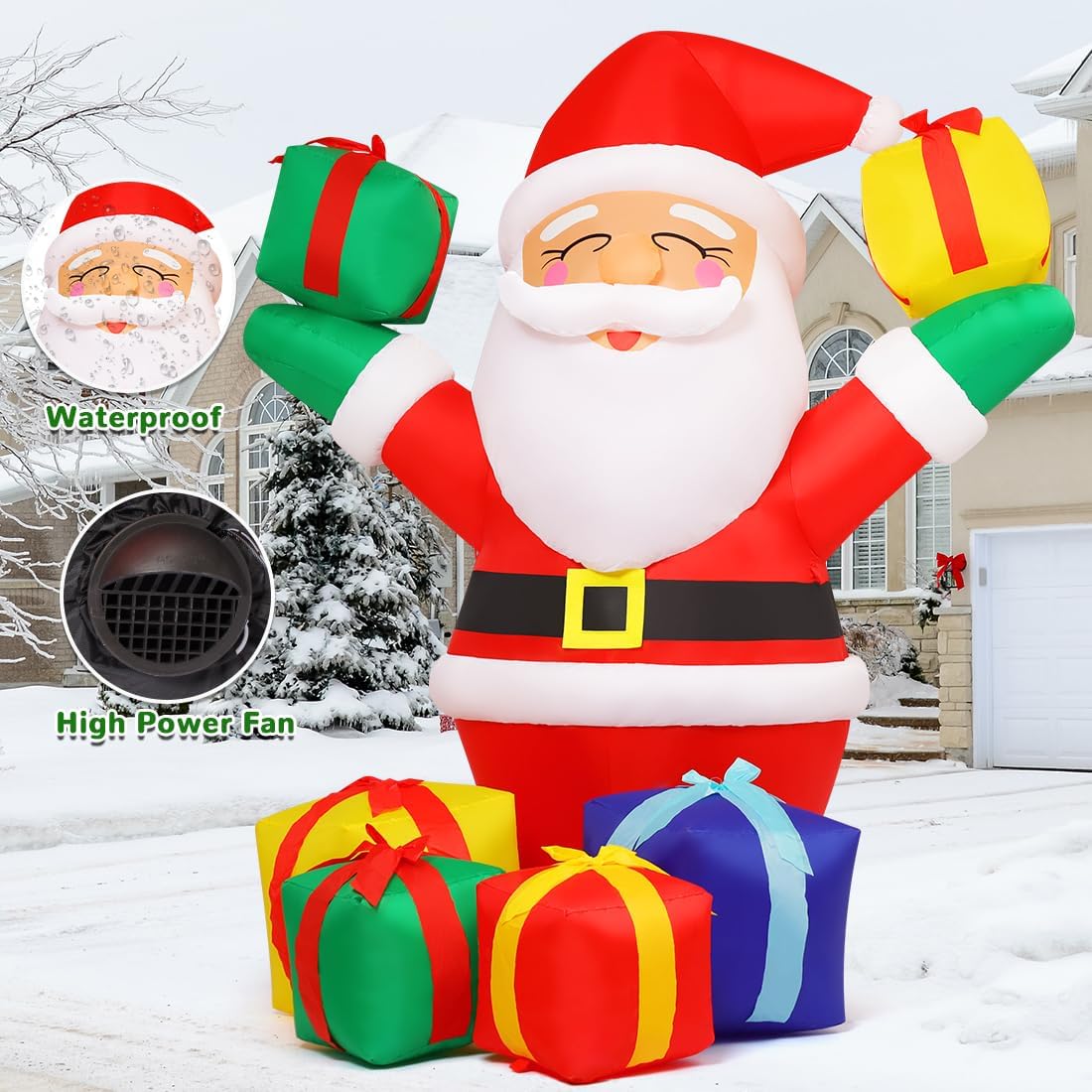 6 ft Christmas Santa Inflatables Outdoor Decorations with Present Boxes and Built-in LEDs H171