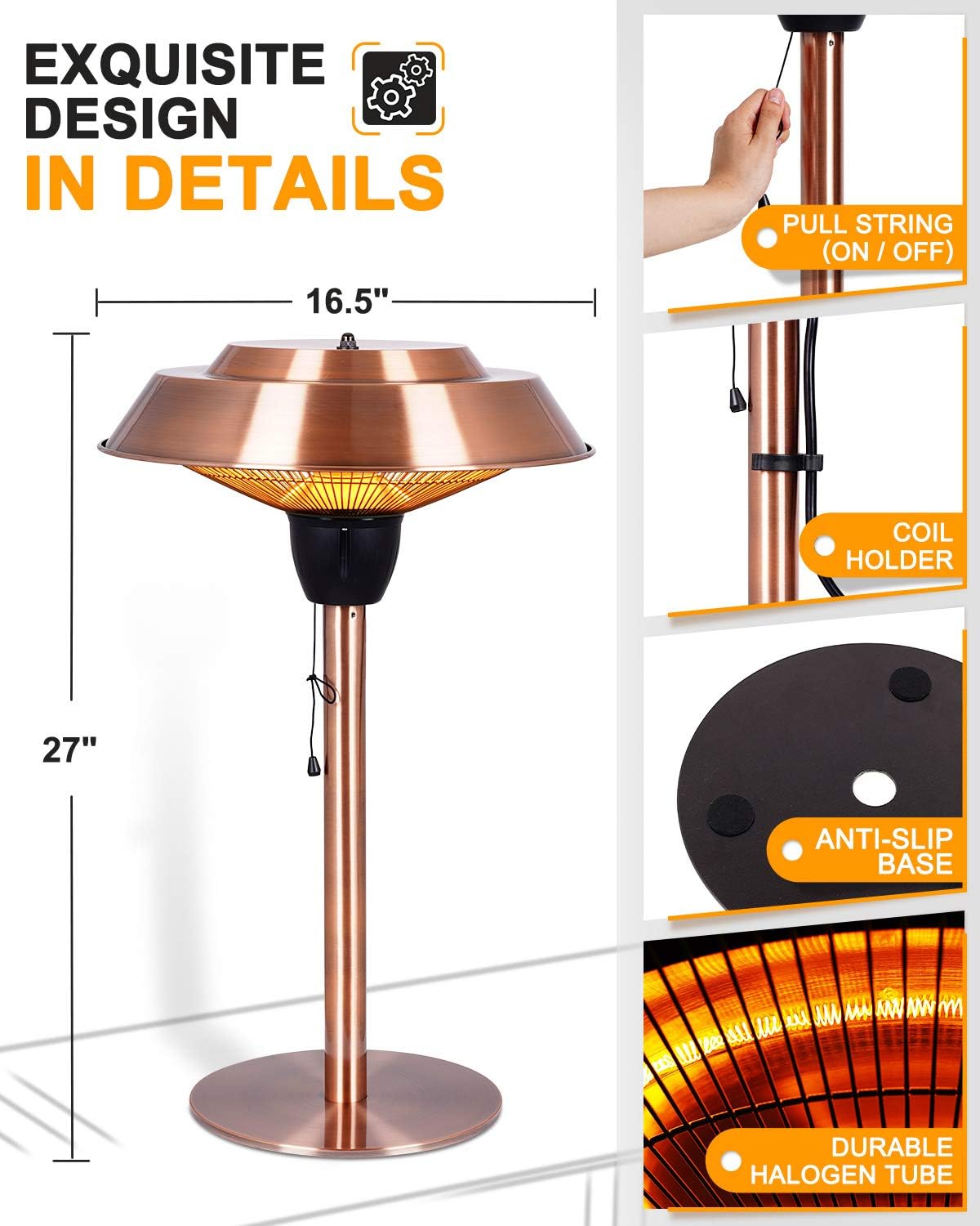 Electric Patio Heater, 1500W Infrared Outdoor Tabletop Heater R802