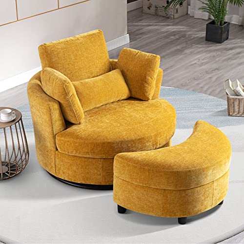 Swivel Barrel Chair with Ottoman for Living Room Bedroom, White W553228