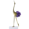 suruim Elegant Gold Crane Bird Statues with Crystal Tail Accents, Decorative Brass Figurines for Home Decor (Pink-C)