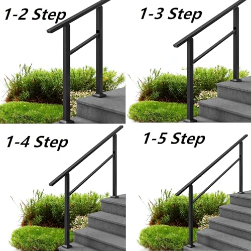 Outdoor Step Handrail for 3 Steps, Black Stair Railing Kit N667641