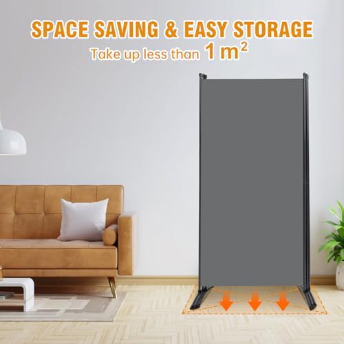 Room Divider Screen 3 Panel Folding Partition with Metal Frame, Grey M4968