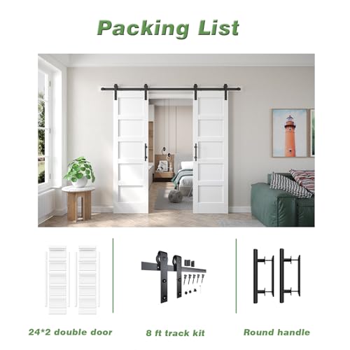 White Barn Door with Sliding Hardware Kit, 7FT, 5-Panel K864232