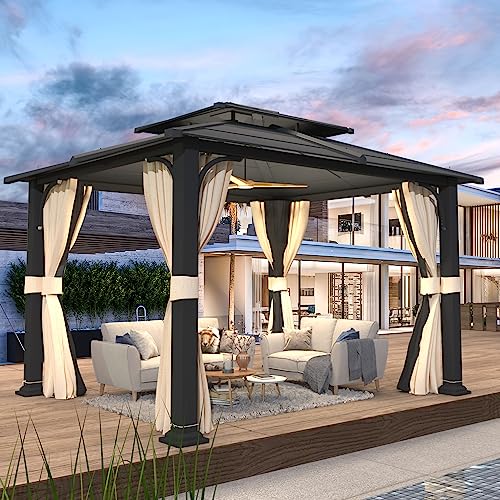 12x20 Hardtop Gazebo Double Roof Galvanized Steel Outdoor Aluminum Frame with Netting and Curtains M3306
