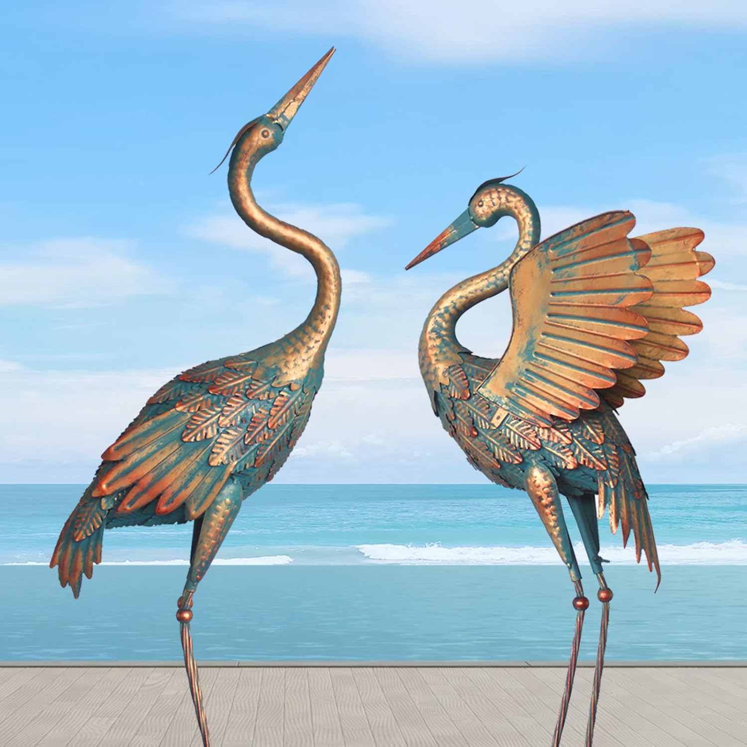 Metal Crane Garden Statue Décor, Set of 2, Outdoor Yard Art E696654