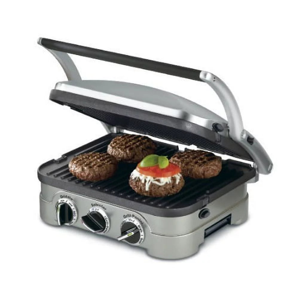 Stainless Steel 5-in-1 Griddler with Grill Brush and Tongs O317