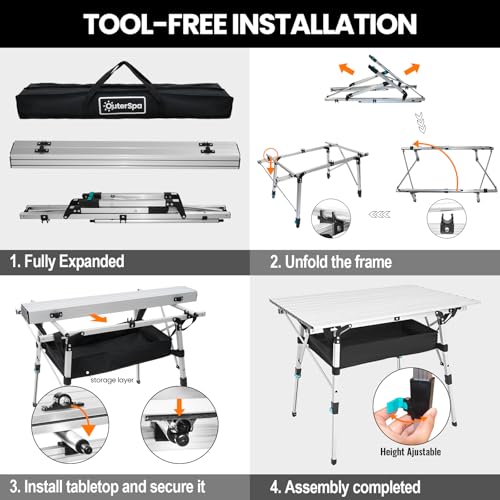 Portable Folding Camping Table with Adjustable Legs, Lightweight Aluminum K894