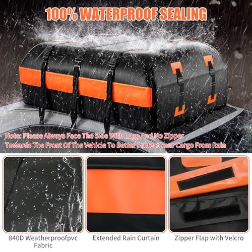 Car Rooftop Cargo Carrier Bag, Waterproof Heavy Duty 840D, with Anti-Slip Mat and Storage Bag P4777