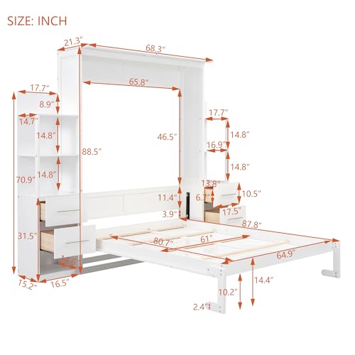 Queen Size Murphy Bed with Cabinet and LED Lights P178570