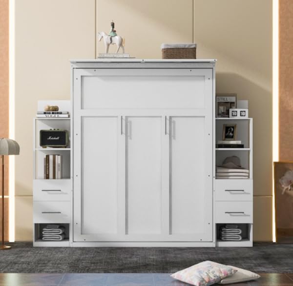 Queen Size Murphy Bed with Cabinet and LED Lights P178570