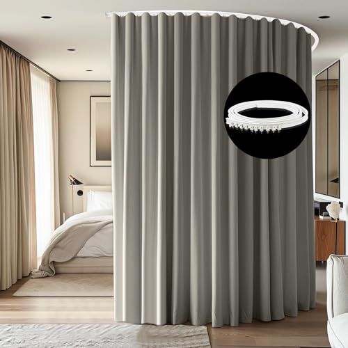 Ceiling Mounted Room Divider Curtain Track Set, Blackout Panel, White Rail, 8.3 x 7 ft K66131