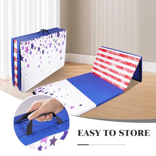 Folding Exercise Gymnastics Mat, 4x8x2 Inch, High-Density Anti-Tear, Portable with Carrying Handles J951