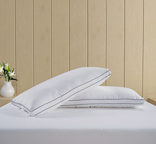 Bed Pillows King Size Set of 2 - Soft Gusseted Pillow for Sleepers - Down Alternative - White N2389