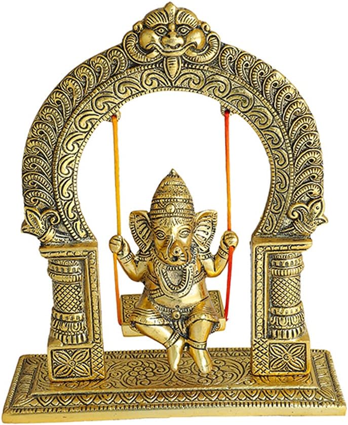Metal Ganesha Sitting on Swing Decorative Statue for Temple Pooja Home Decor I40969