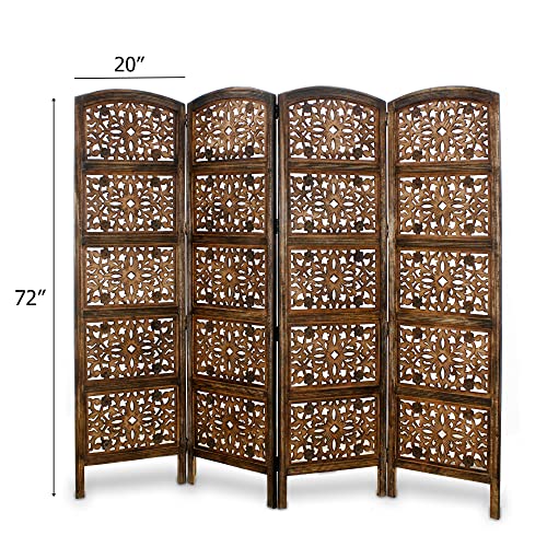 4 Panel Folding Wood Room Divider, Antique Brown, 72 x 80 L396608