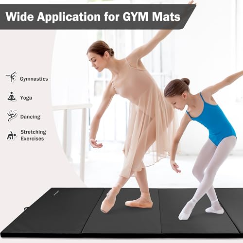 Folding Exercise Gymnastics Mat, 4x8x2 Inch, High-Density Anti-Tear, Portable with Carrying Handles J951