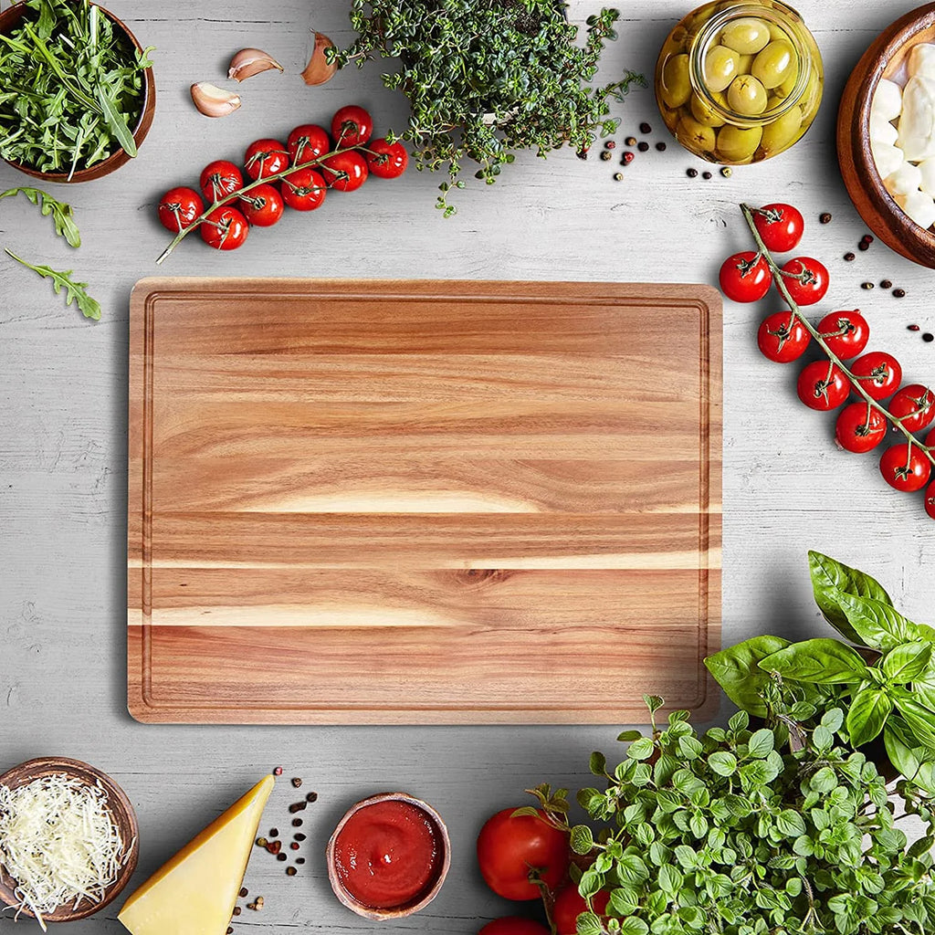 Acacia Wood Cutting Board with Juice Groove, Extra Large Butcher Block for Kitchen D236377