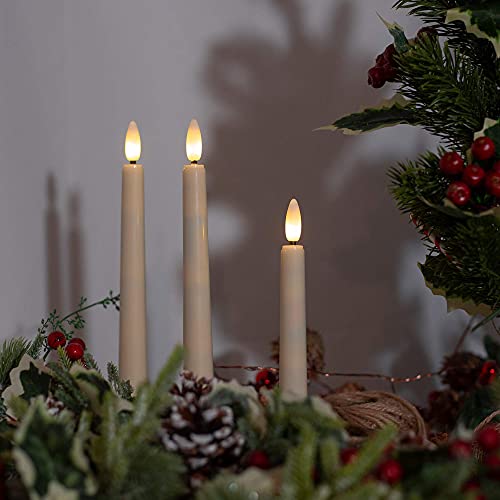 Flameless Taper Candles with Remote, Timer, and Gold Candlesticks I87215
