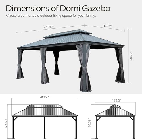 10 x 10 ft Hardtop Gazebo with Netting and Curtains, Galvanized Steel Roof for Patio and Garden X50618