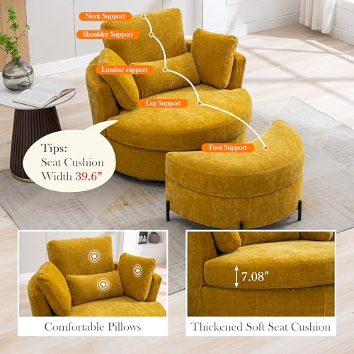 Oversized Swivel Barrel Chair with Ottoman, Chenille, Beige X252712