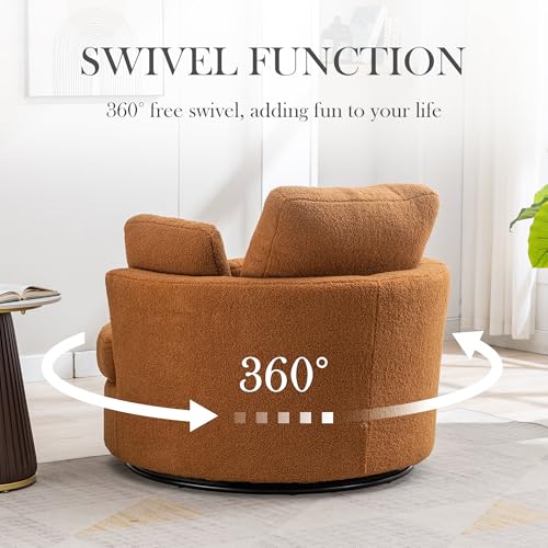 Oversized Swivel Barrel Chair with Ottoman, Chenille, Beige X252712