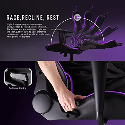 Gaming Chair High Back Ergonomic Racing Desk with Lumbar Support and Headrest, Purple Y569