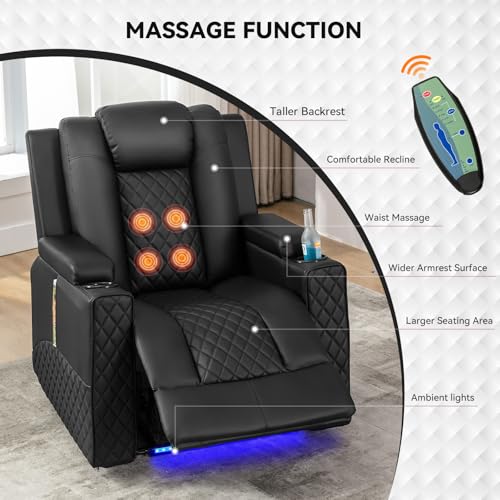 Power Recliner Chair PU Leather Electric Massage Sofa with Cup Holders and LED Lighting J84527