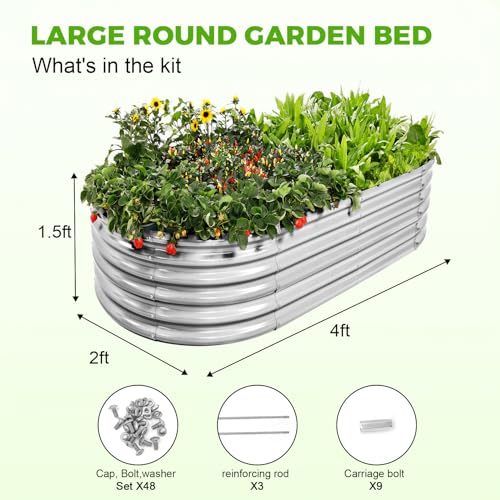 Galvanized Raised Garden Bed Kit, Oval Metal Planter Box for Vegetables E707229