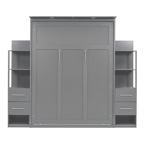 Queen Size Murphy Bed with Cabinet and LED Lights P178570