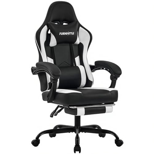 Ergonomic Leather Gaming Chair with Footrest and Lumbar Support Y77301