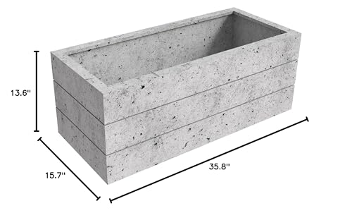 Modern Fiberstone and Clay Rectangular Planter with Drainage Holes Y7177