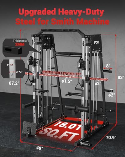 Smith Machine Home Gym All in One Squat Rack Power Cage with LAT Pull-Down and Cable Systems X5458