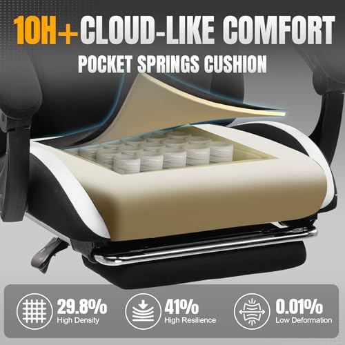 Gaming Chair Ergonomic Office Chair with Foot Rest, Breathable Fabric Computer Chair with Headrest and Lumbar Support V504535