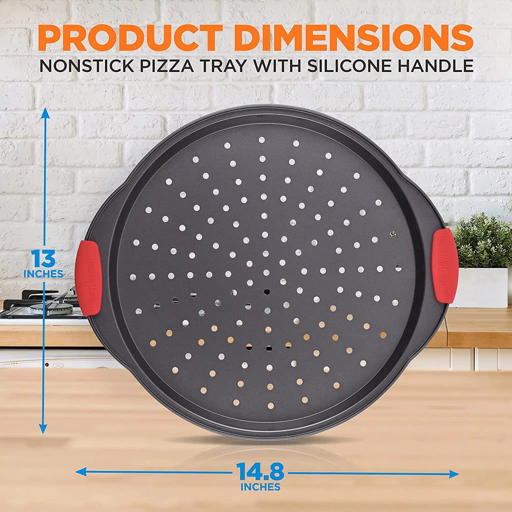 Non-Stick Round Pizza Pan with Perforated Holes and Silicone Handle O511207