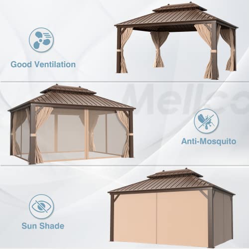10'x13' Hardtop Gazebo with Polycarbonate Double Roof, Aluminum Frame, Curtains and Netting N263