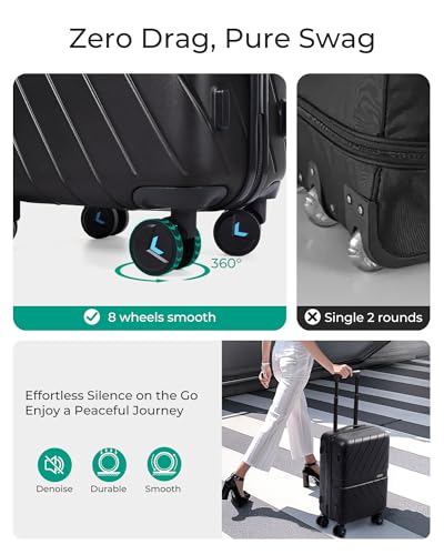 Carry On Luggage 22x14x9 with TSA Lock, Hardside Spinner Suitcase 20 inch Black P3277